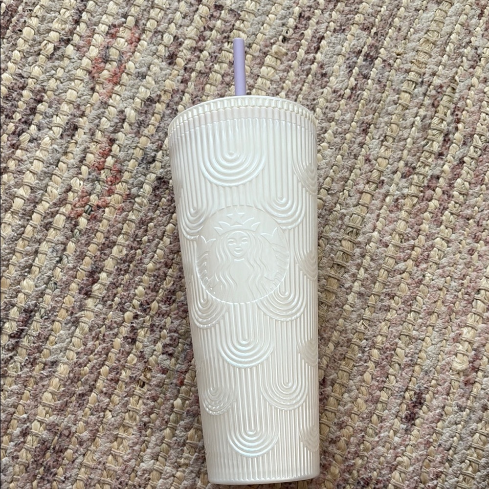 Starbucks Textured White Tumbler with Purple Straw